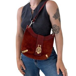 Vintage 1970s Susan Gail Orange Rust Suede Leather Hippie Shoulder Bag Purse